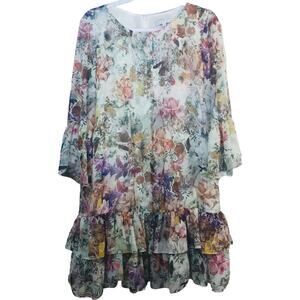 Donna Degnan Feminine Floral Tiered Ruffle Half Sleeve Dress Size 12